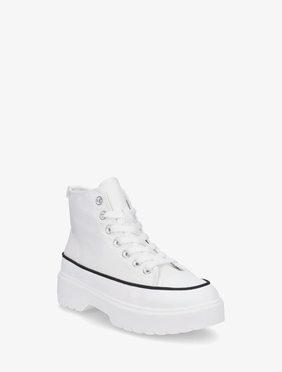 Baskets montantes en tissu à semelle crantée - Blanc - 2