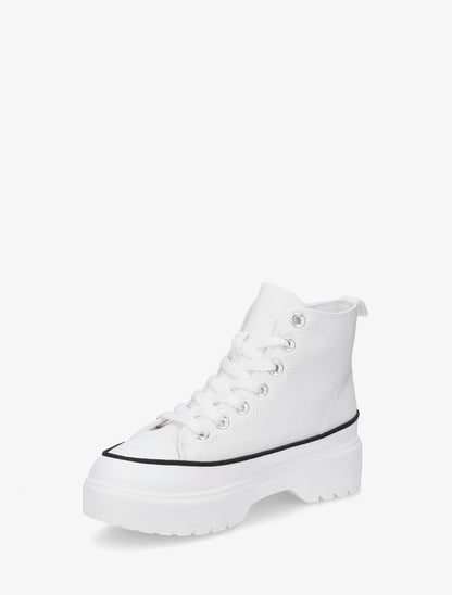 Baskets montantes en tissu à semelle crantée - Blanc - 3