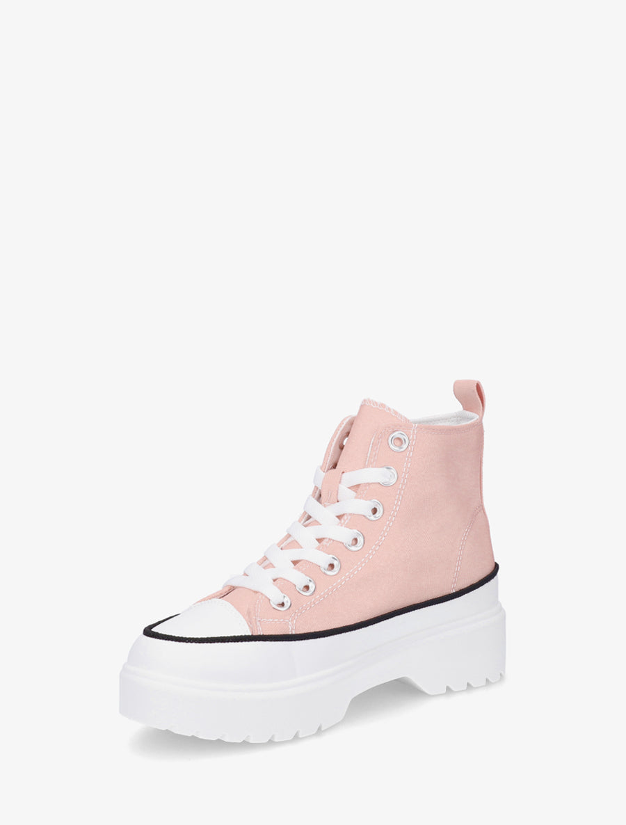 Baskets montantes en tissu à semelle crantée - Rose - 3