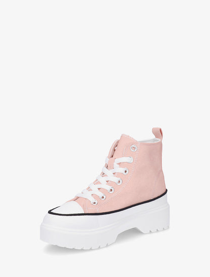 Baskets montantes en tissu à semelle crantée - Rose - 3