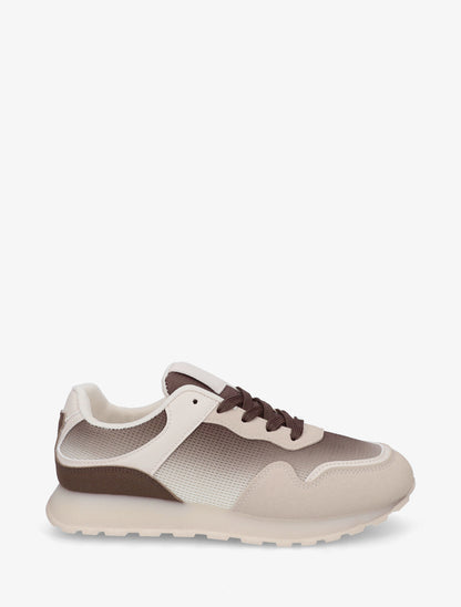 Sneakers bi-matière à semelle épaisse - Marron - 1