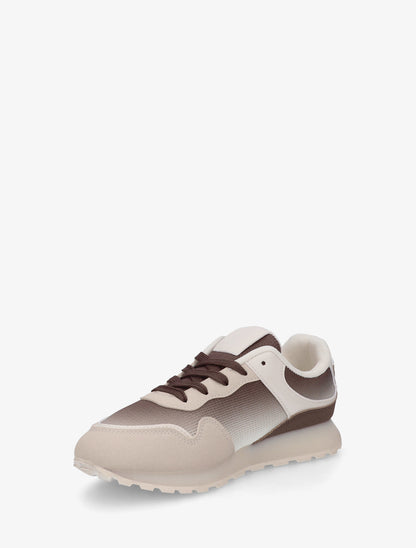 Sneakers bi-matière à semelle épaisse - Marron - 3