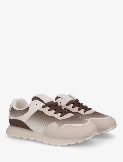Sneakers bi-matière à semelle épaisse - Marron - 4