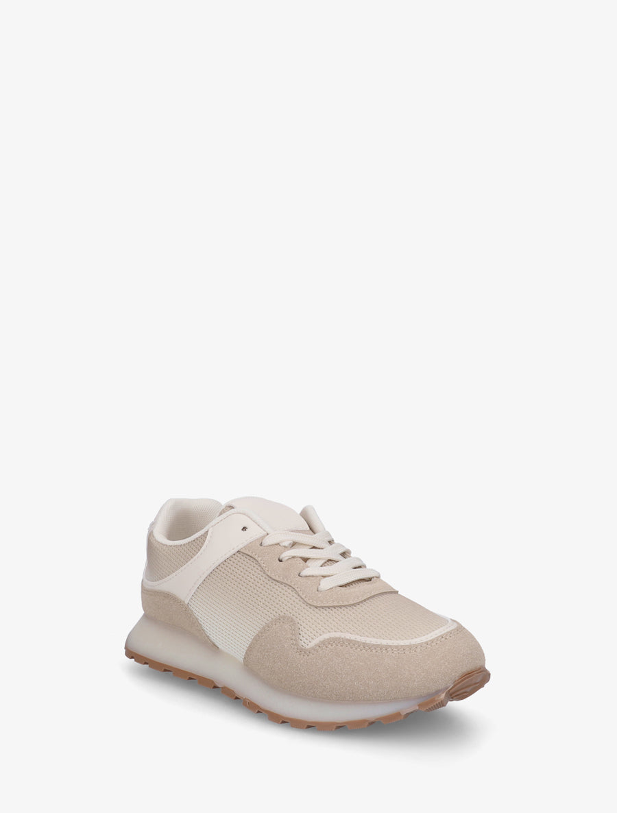 Sneakers bi-matière à semelle épaisse - Beige - 2