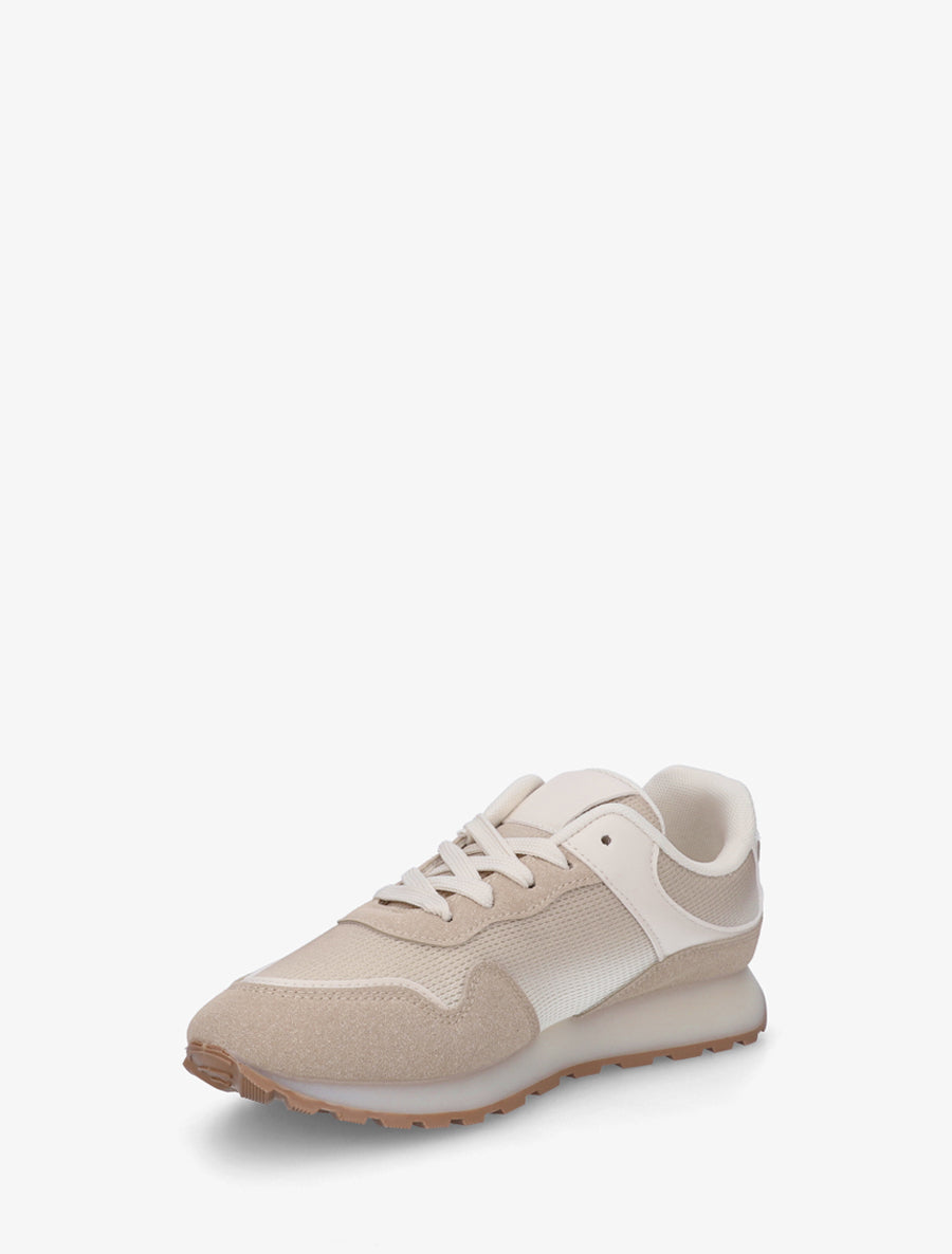 Sneakers bi-matière à semelle épaisse - Beige - 3