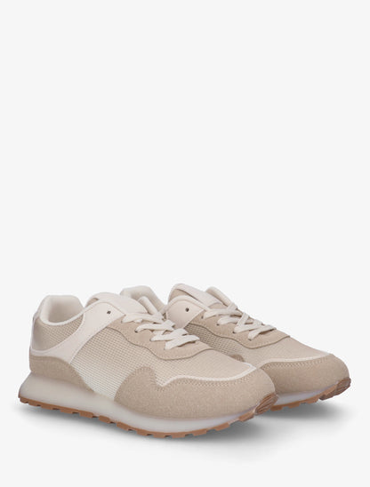 Sneakers bi-matière à semelle épaisse - Beige - 4