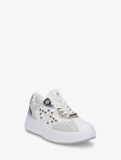 Baskets ajourées à strass et plateforme striée - Gris - 2