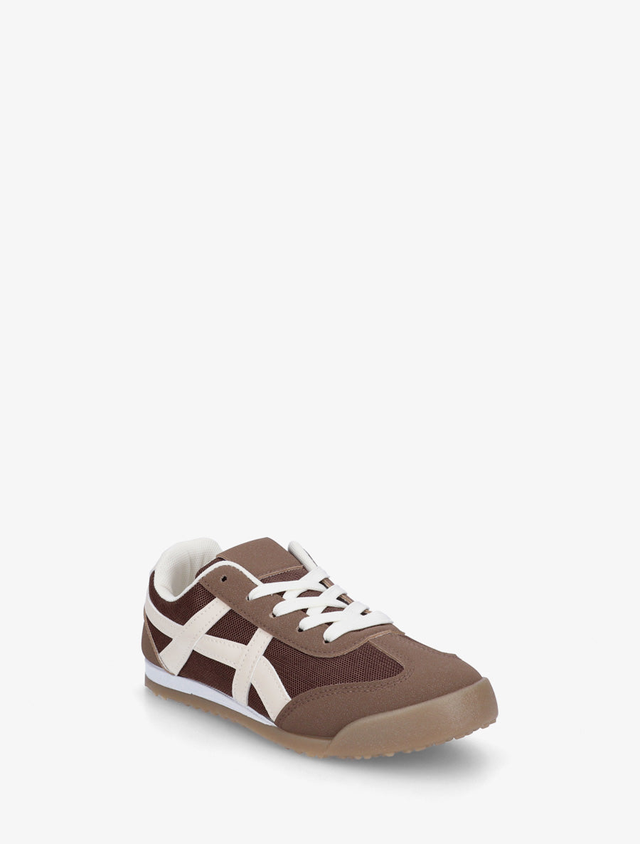 Baskets en tissu à empiècements simili - Marron - 2