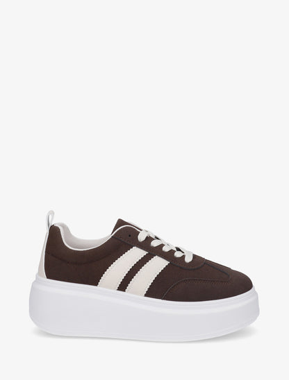 Baskets effet nubuck à bandes - Marron - 1