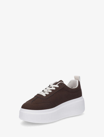 Baskets effet nubuck à bandes - Marron - 3