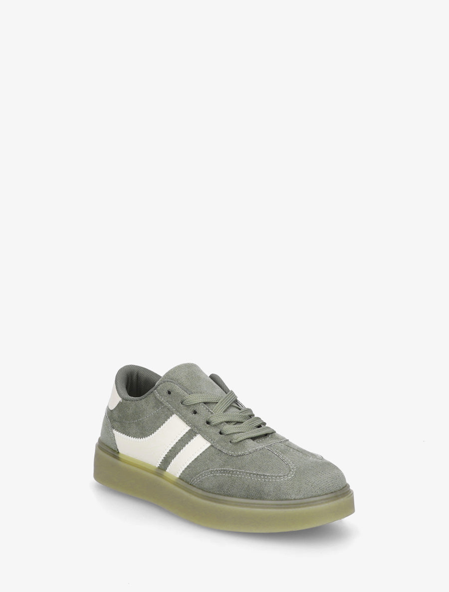 Sneakers en suédine à bandes contrastantes - Kaki - 2