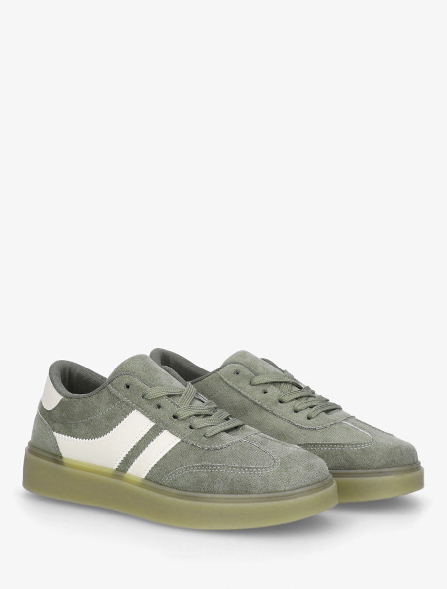 Sneakers en suédine à bandes contrastantes - Kaki - 4