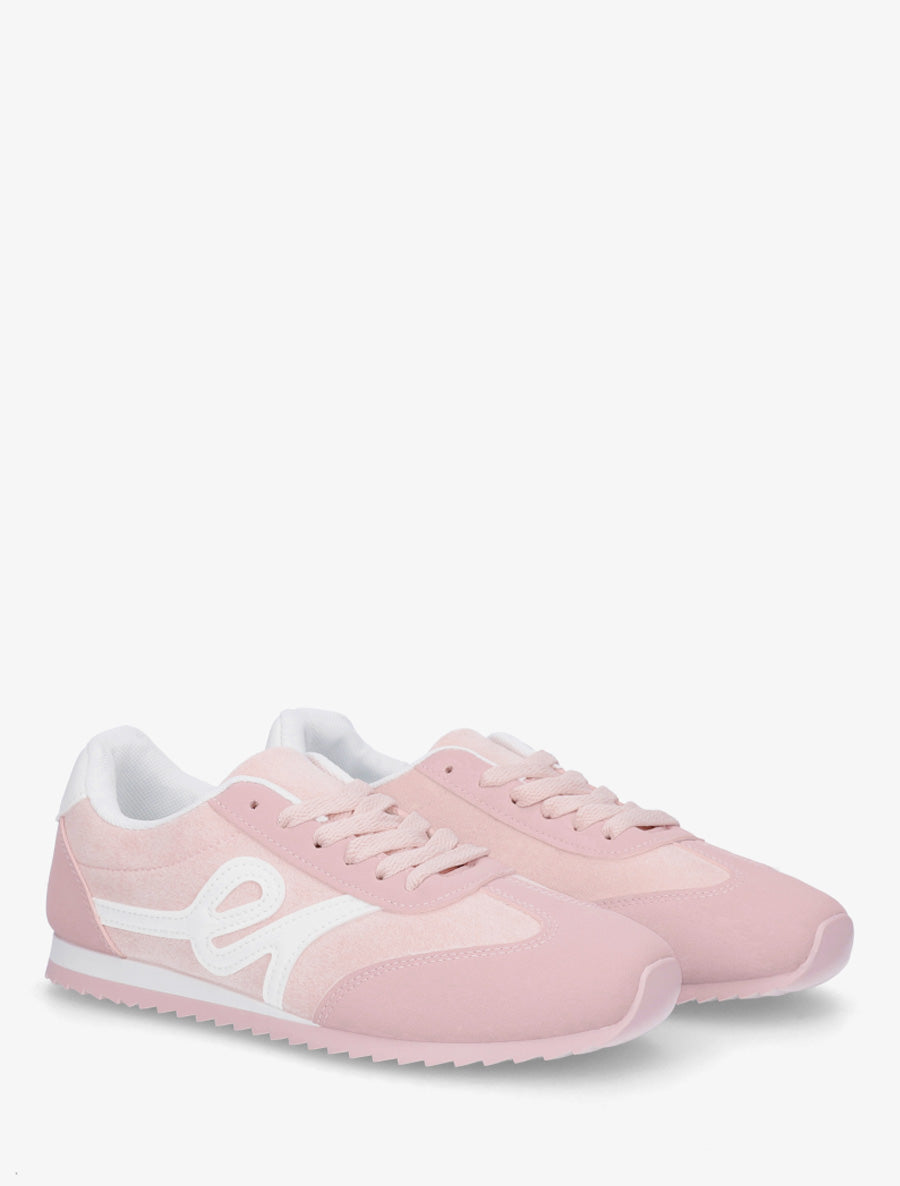 Sneakers en suédine à empiècement effet nubuck - Rose - 4