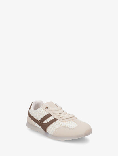 Baskets en tissu texturé et suédine - Beige - 2