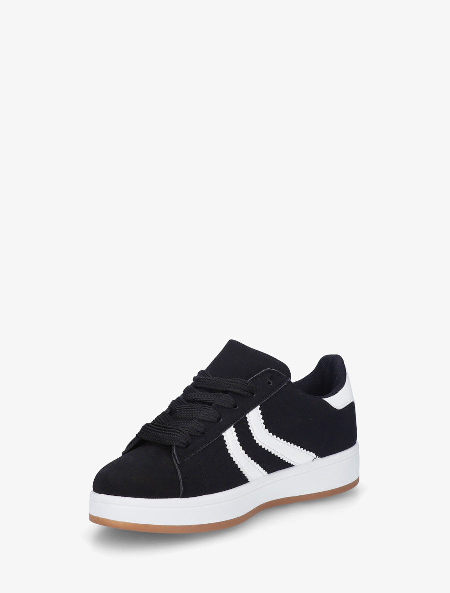 Baskets effet nubuck à bandes dentelées - Noir - 3