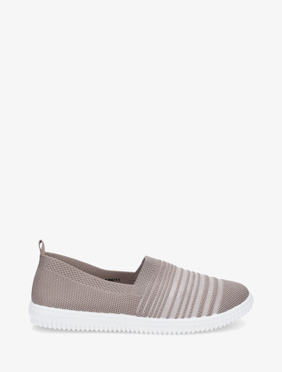 Slip-on en maille ajourée rayée - Taupe - 1