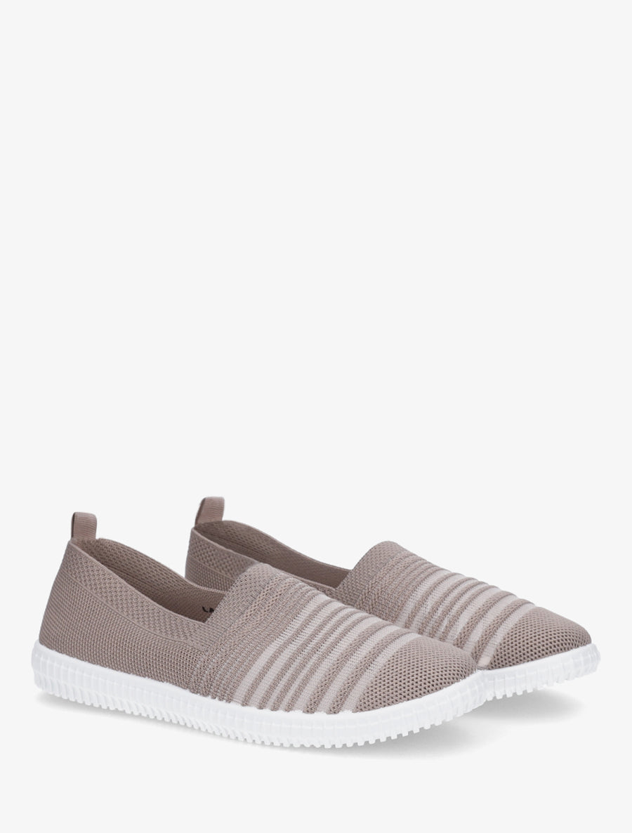 Slip-on en maille ajourée rayée - Taupe - 4