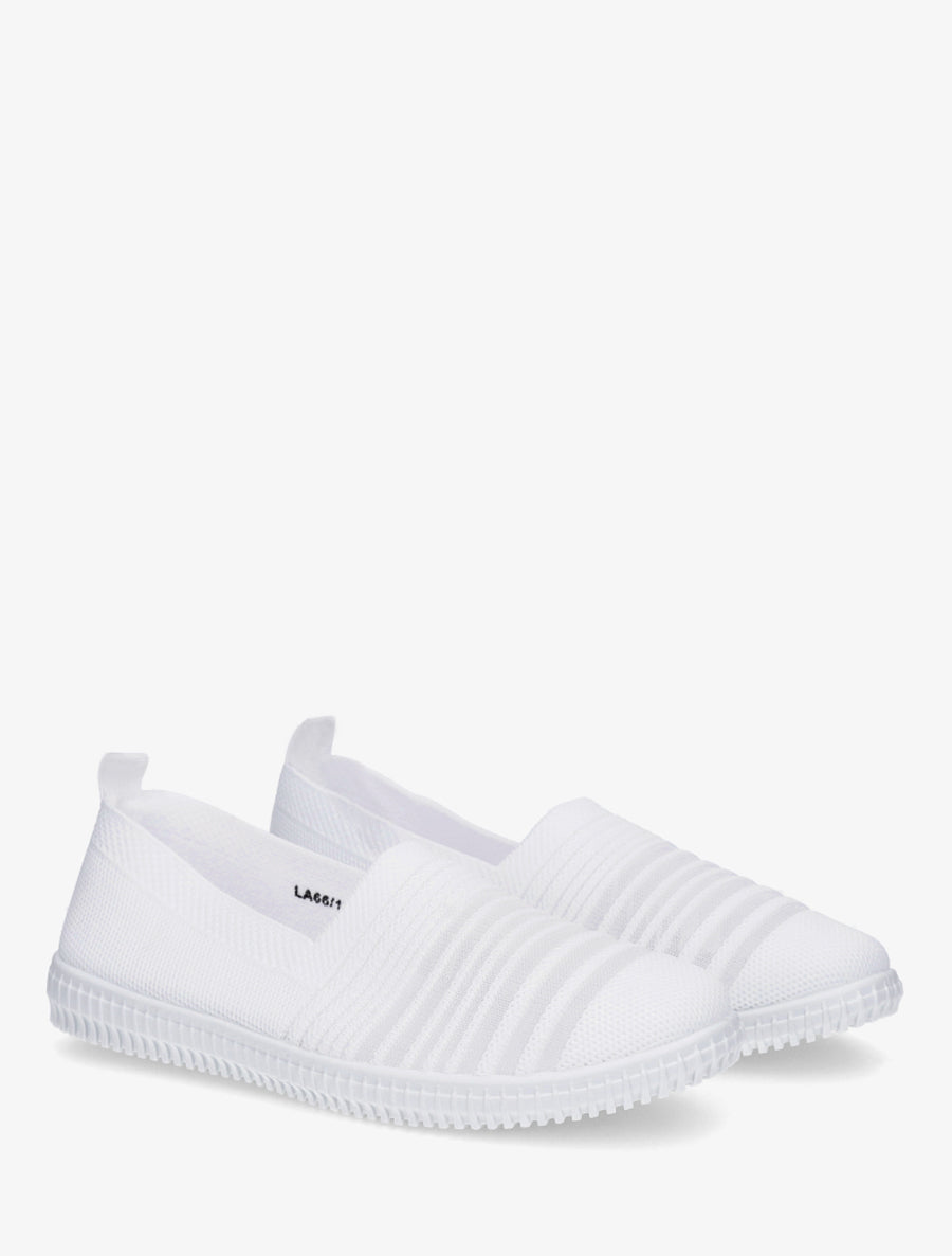 Slip-on en maille ajourée rayée - Blanc - 4