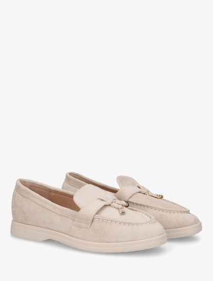 Mocassins en suédine à boucle décorative - Beige - 4