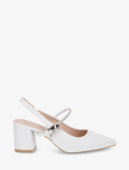 Escarpins unis à bride strassée - Blanc - 1