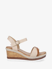 Sandales compensées à semelle effet bois - Beige - 1