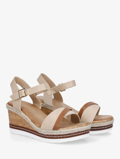 Sandales compensées à semelle effet bois - Beige - 4