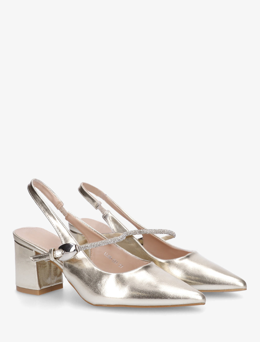 Escarpins unis à bride strassée - Or - 4