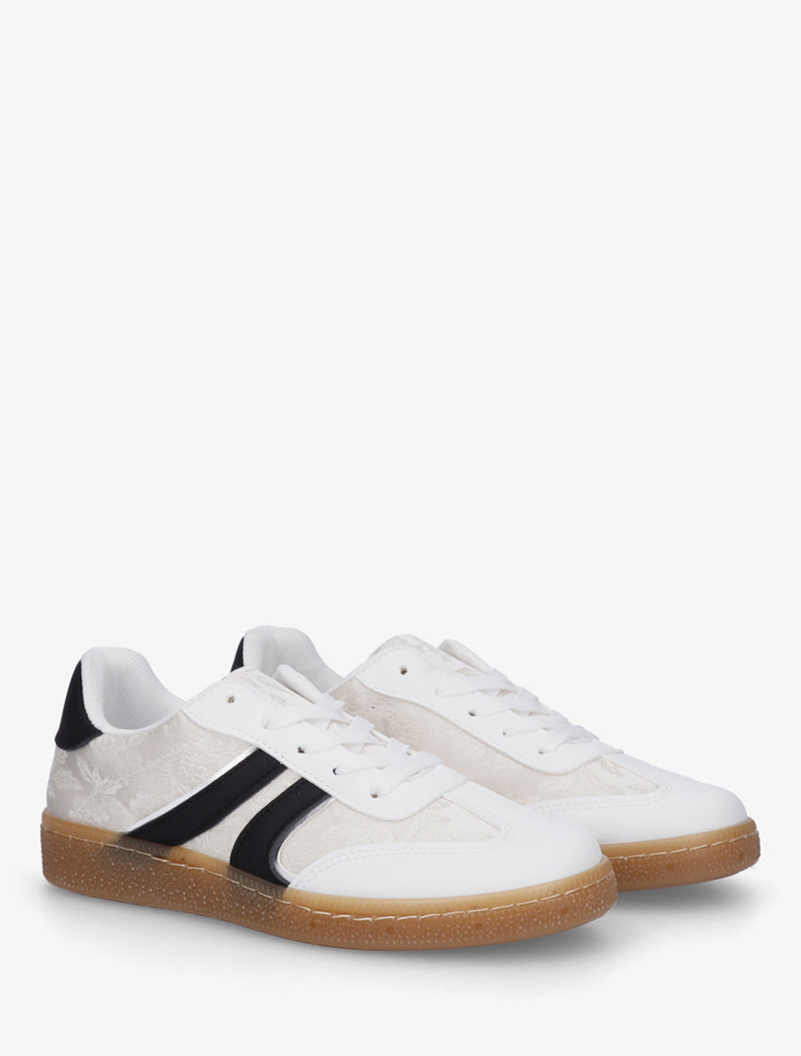 Sneakers bimatière imprimé roses - Blanc - 4