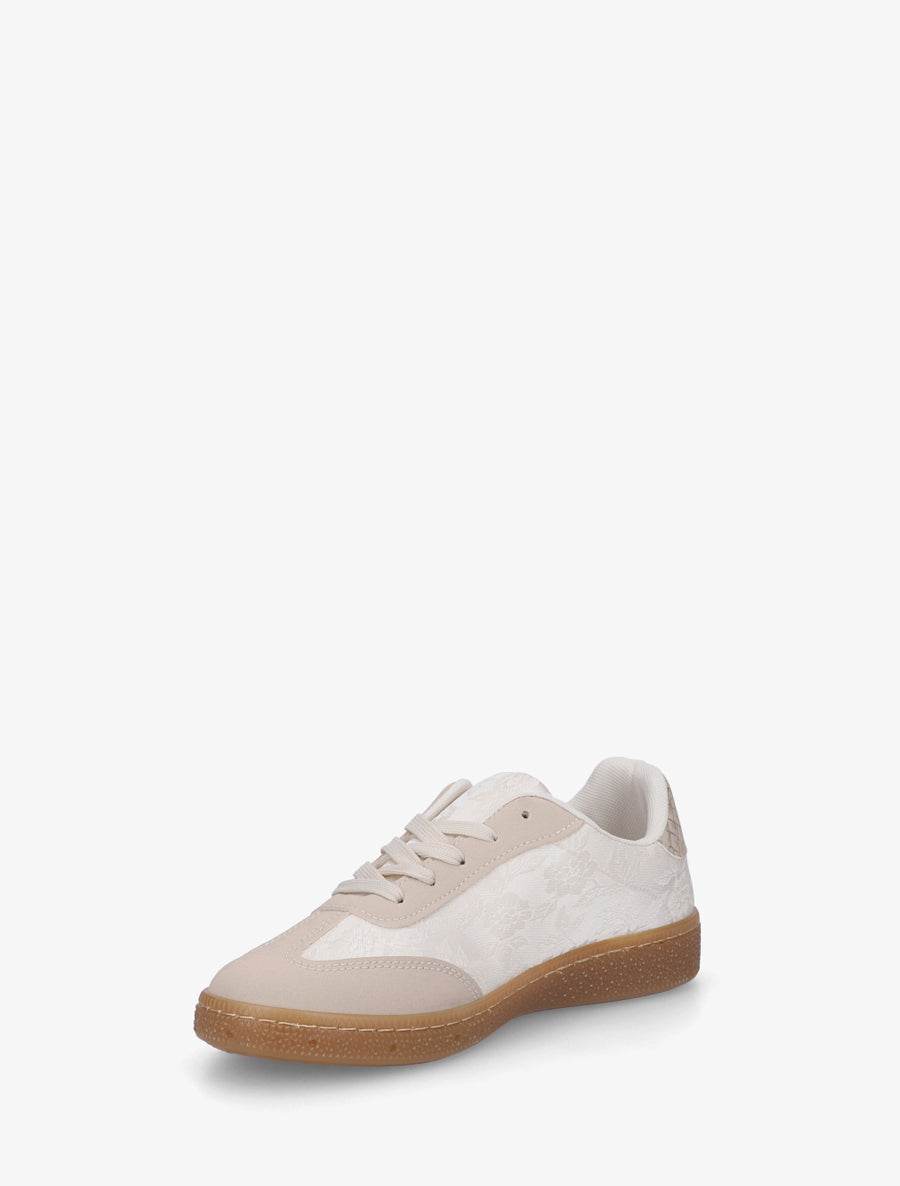 Sneakers bimatière imprimé roses - Beige - 3