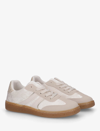 Sneakers bimatière imprimé roses - Beige - 4