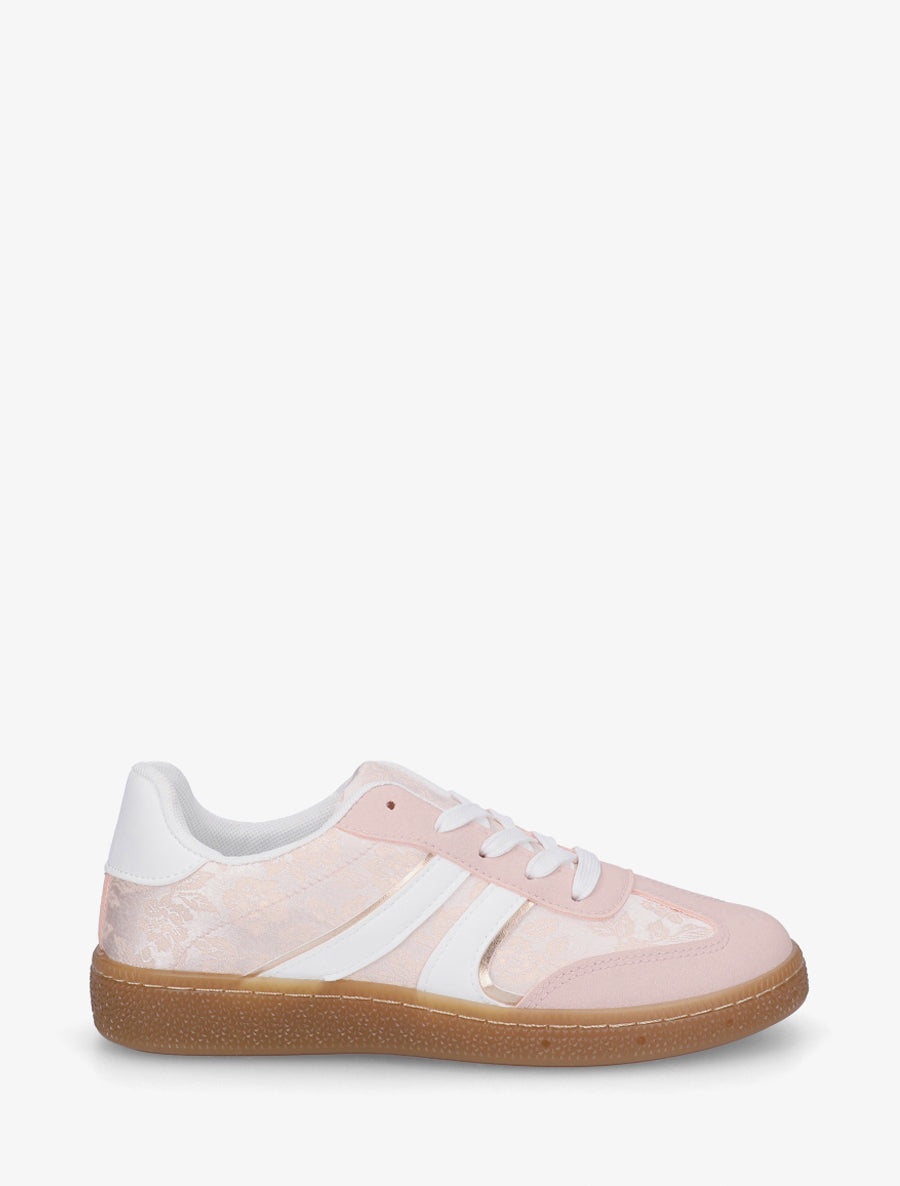 Sneakers bimatière imprimé roses - Rose - 1