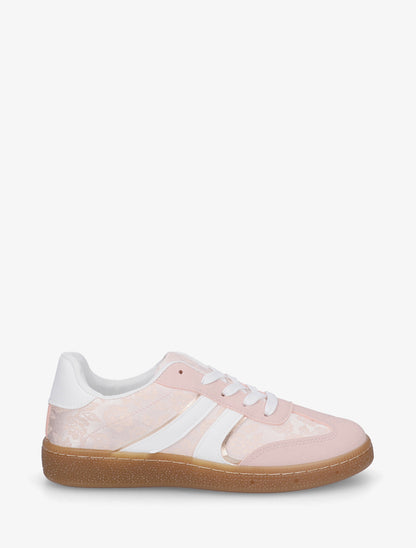Sneakers bimatière imprimé roses - Rose - 1