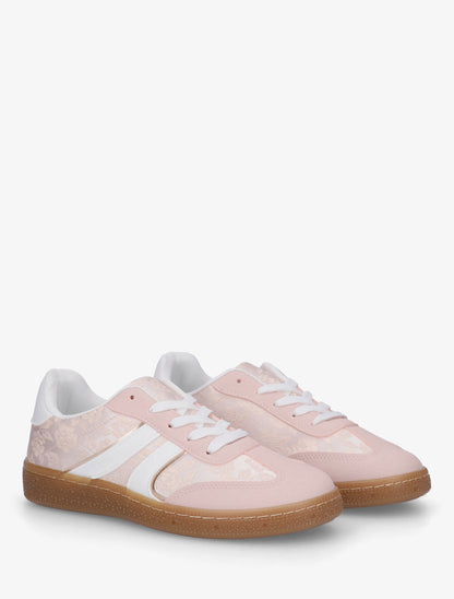 Sneakers bimatière imprimé roses - Rose - 4