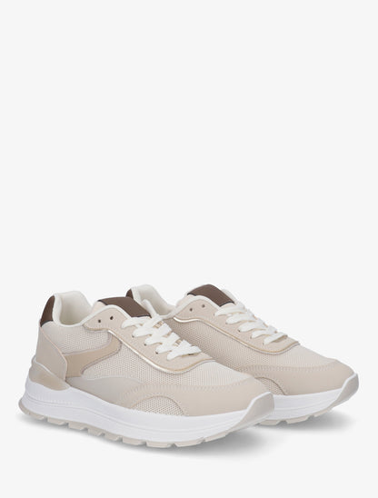 Baskets bimatière à semelle crantée - Beige - 4