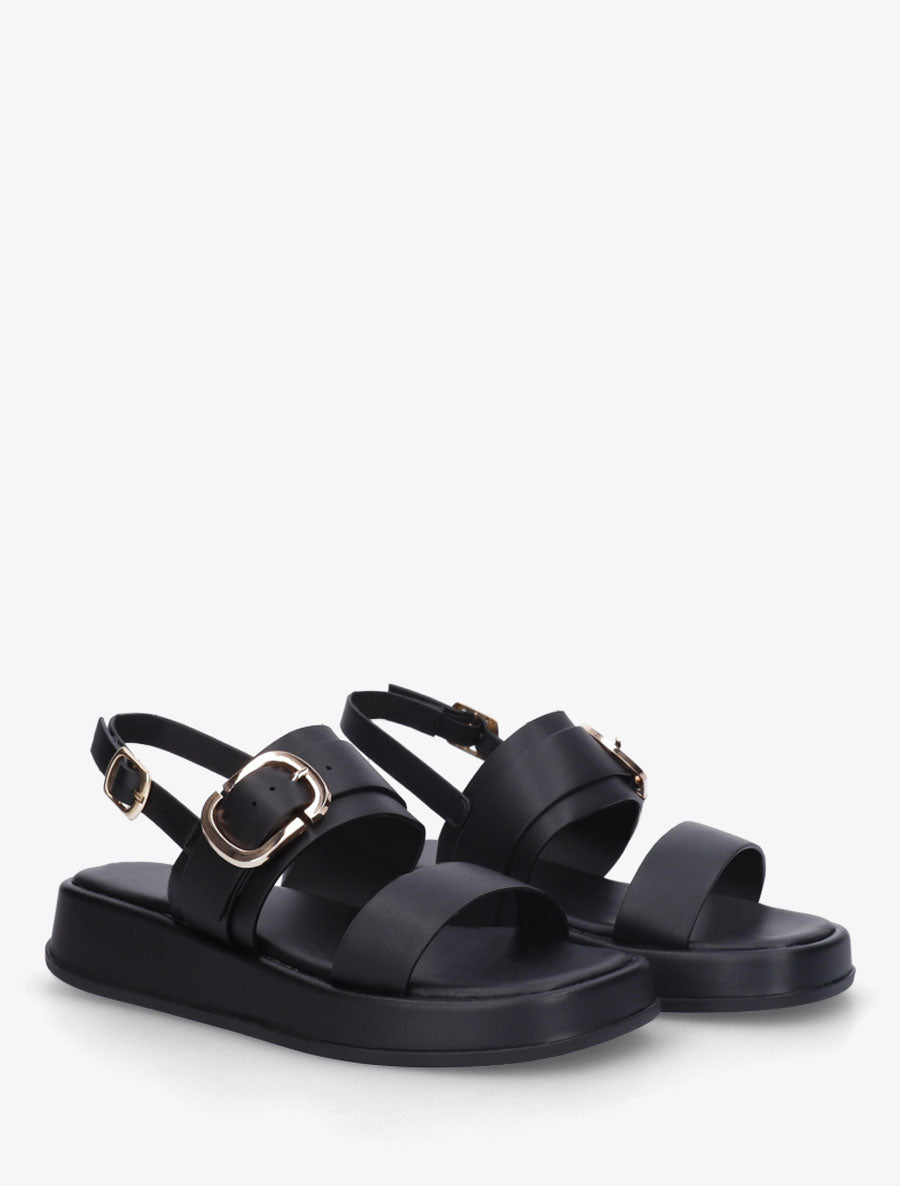 Nu-pieds uni en simili à double boucles - Noir - 4