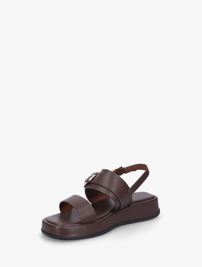 Nu-pieds uni en simili à double boucles - Marron - 3