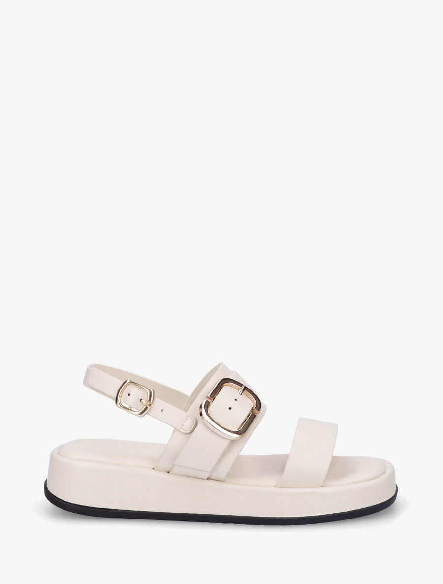 Nu-pieds uni en simili à double boucles - Écru - 1