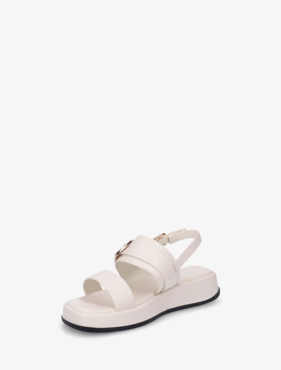 Nu-pieds uni en simili à double boucles - Écru - 3