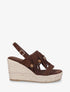 Sandales compensées à franges en suédine - Marron - 1