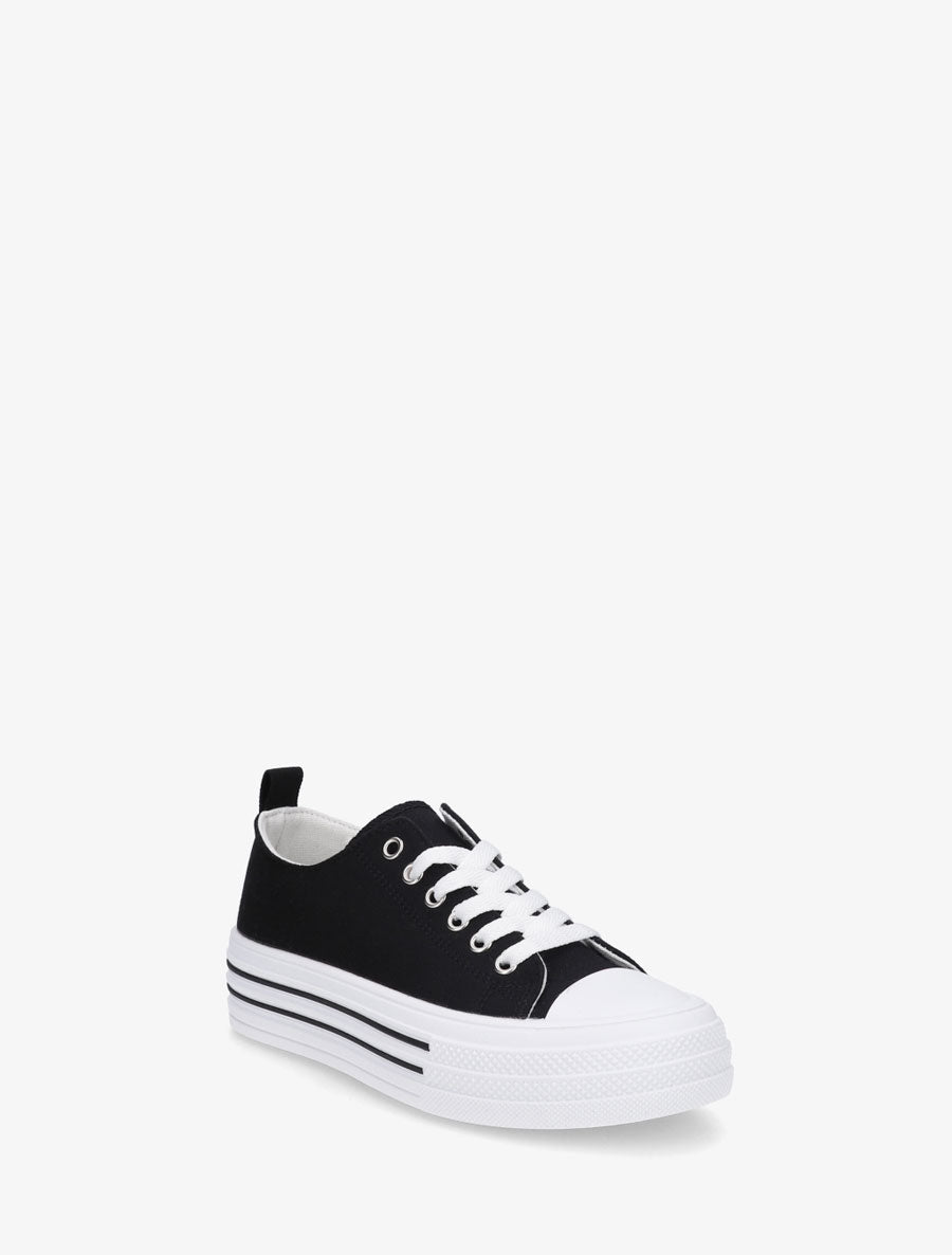 Tennis en tissu à semelle en gomme - Noir - 2