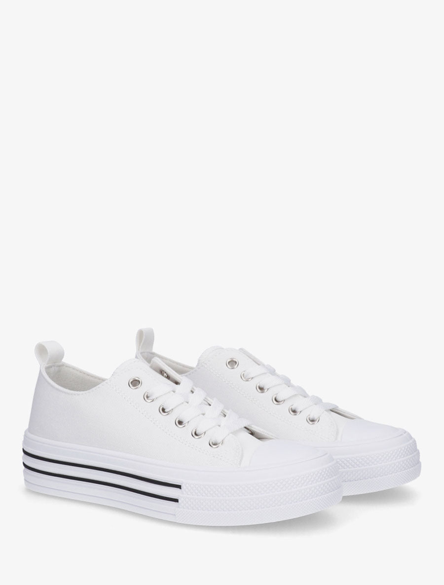 Tennis en tissu à semelle en gomme - Blanc - 4