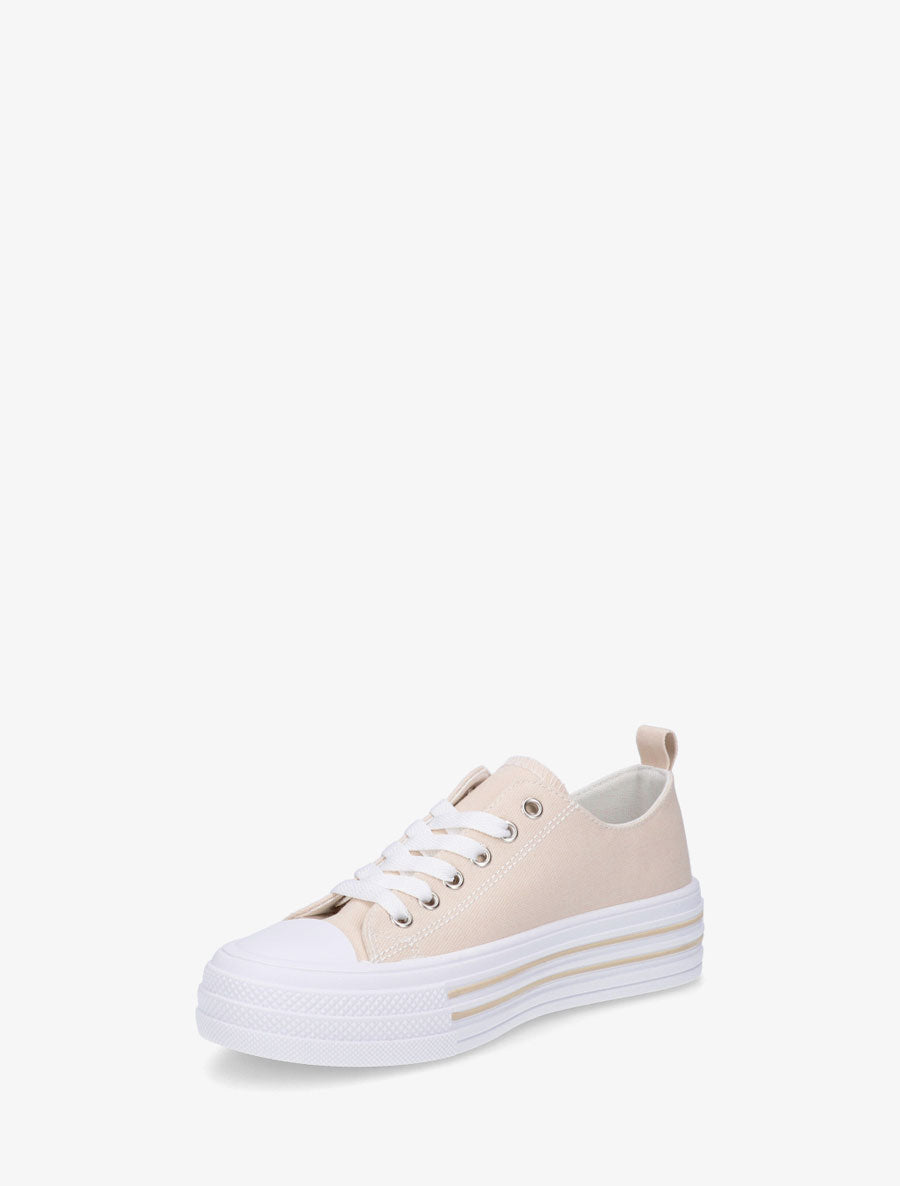 Tennis en tissu à semelle en gomme - Beige - 3