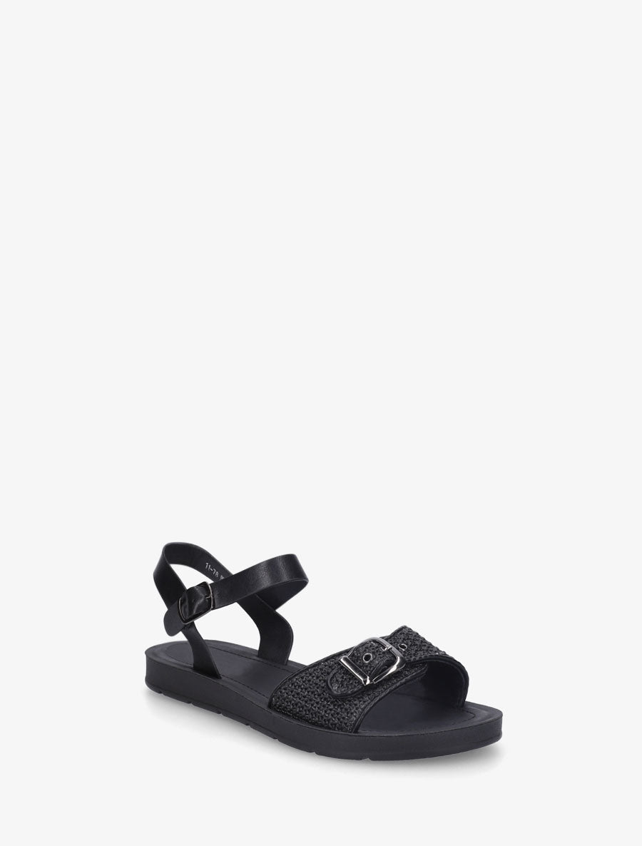 Nu-pieds à bride effet effet raphia - Noir - 2