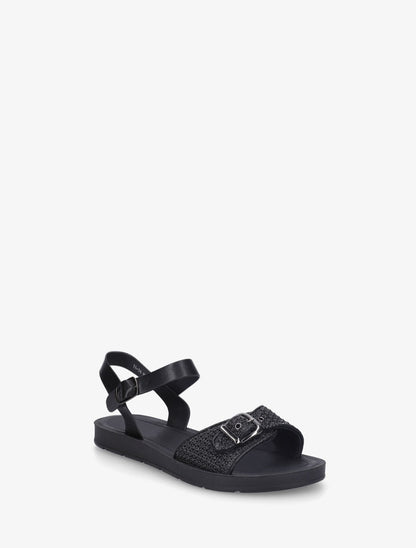 Nu-pieds à bride effet effet raphia - Noir - 2