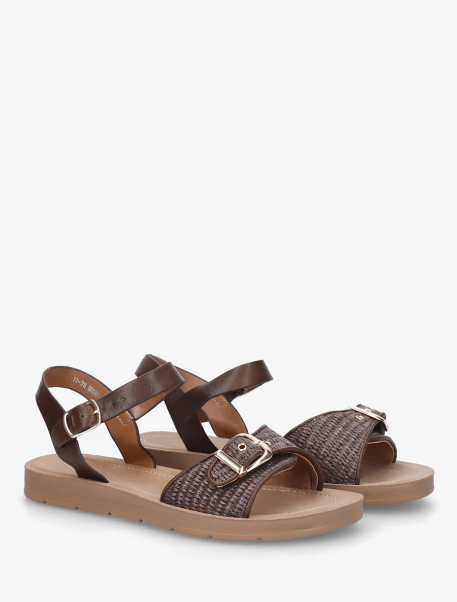 Nu-pieds à bride effet effet raphia - Marron - 4