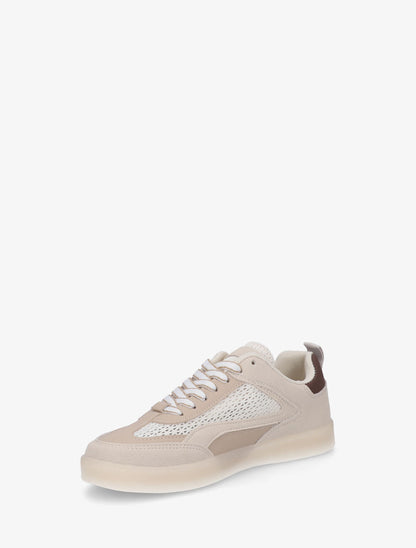 Sneakers en suédine et tissu ajouré - Beige - 3