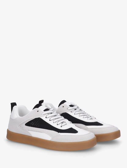 Sneakers en suédine et tissu ajouré - Noir - 4