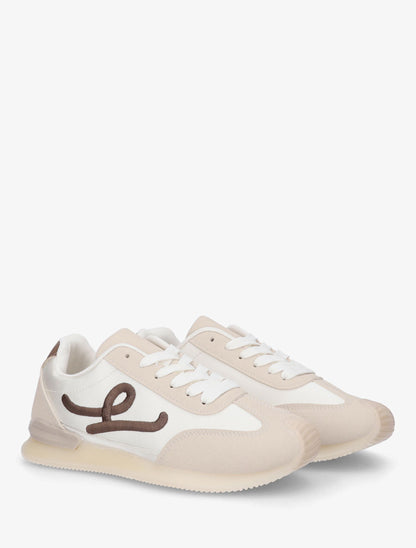 Baskets effet satiné à broderie fantaisie - Beige - 4