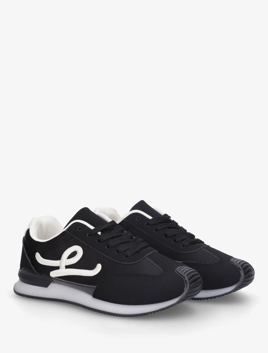 Baskets effet satiné à broderie fantaisie - Noir - 4