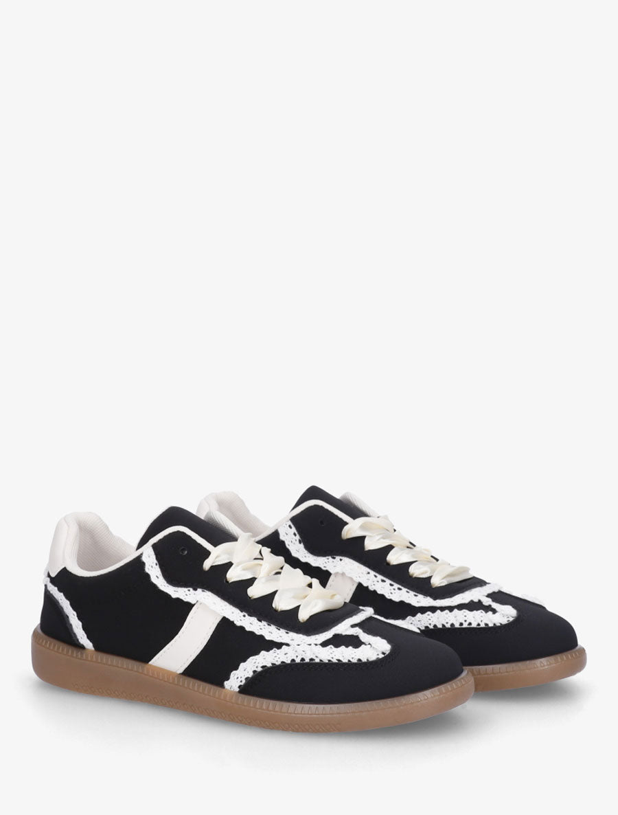 Sneakers en suédine à détail crochet - Noir - 4